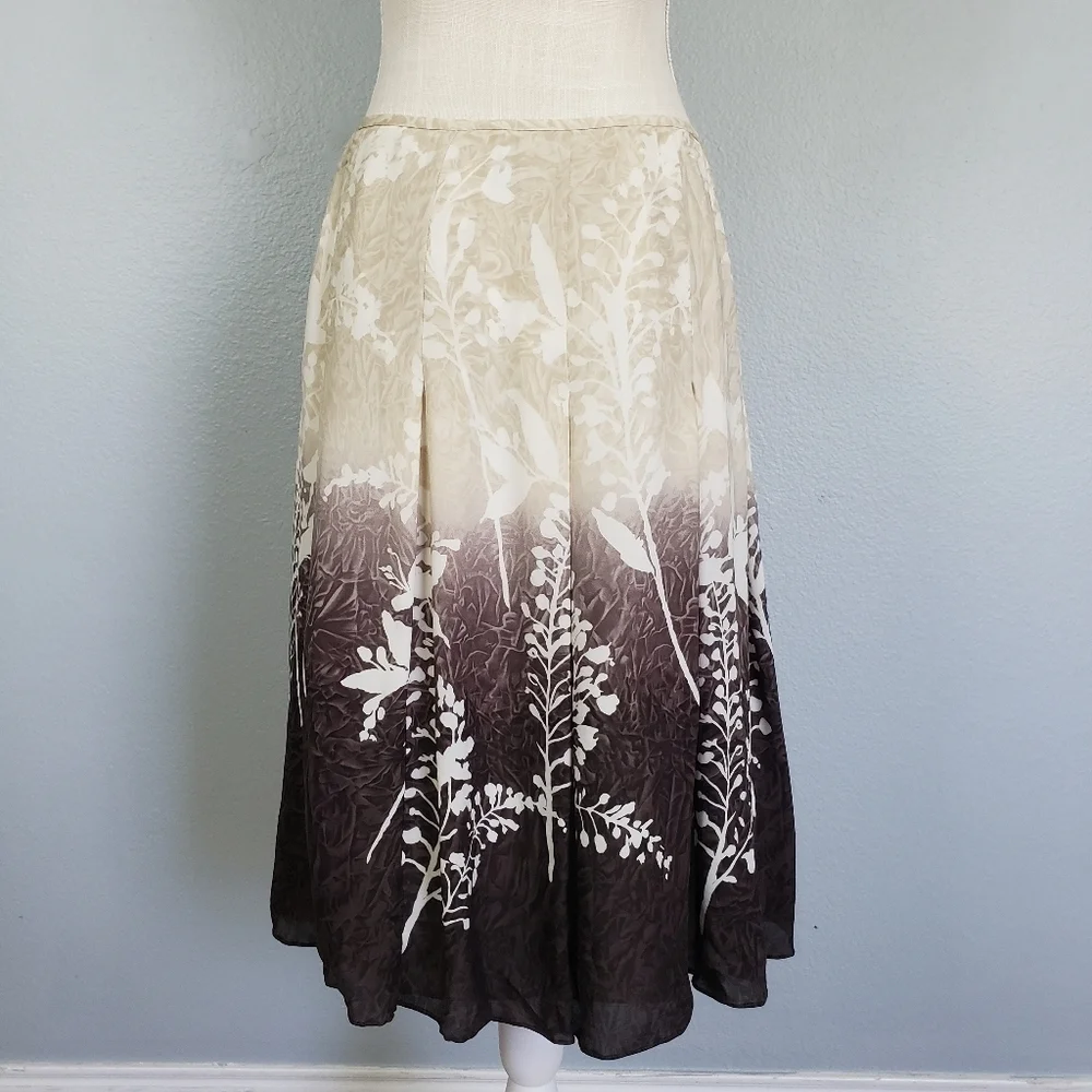 VTG LINDA ALLARD ELLEN TRACEY Ombre 100% Silk Floral Pleated Skirt Sz 8